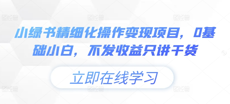 小绿书精细化操作变现项目，0基础小白，不发收益只讲干货网赚教程-副业赚钱-互联网创业-手机赚钱-网赚项目-98副业网-精品课程-知识付费-网赚创业网98副业网