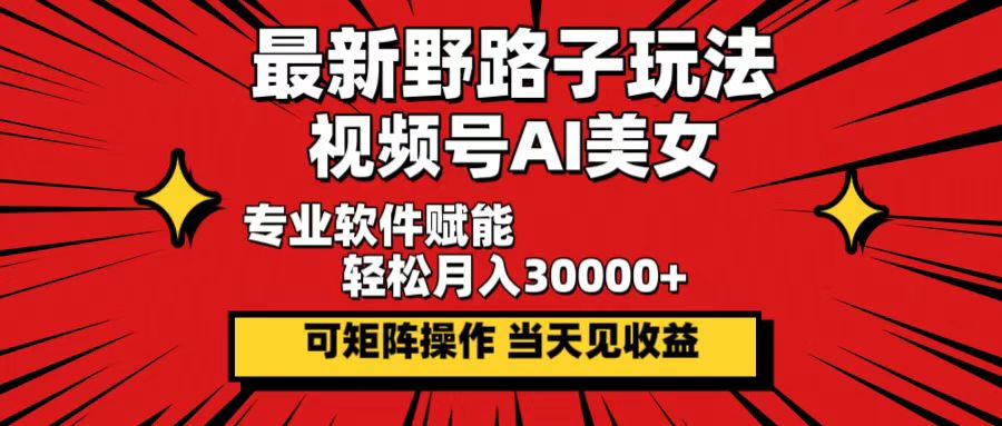 最新野路子玩法，视频号AI美女，当天见收益，轻松月入30000＋资源整合BMpAI