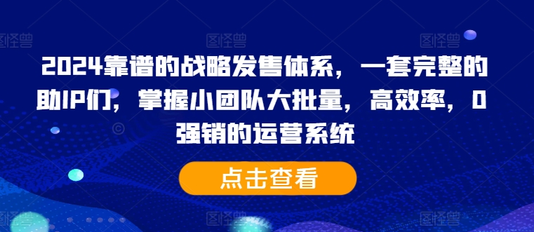 2024靠谱的战略发售体系，一套完整的助IP们，掌握小团队大批量，高效率，0 强销的运营系统-不晚学院