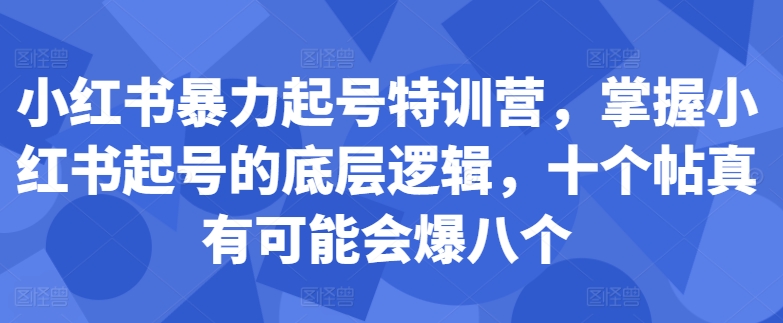 小红书暴力起号特训营，掌握小红书起号的底层逻辑，十个帖真有可能会爆八个网赚项目-副业赚钱-互联网创业-资源整合歪妹网赚