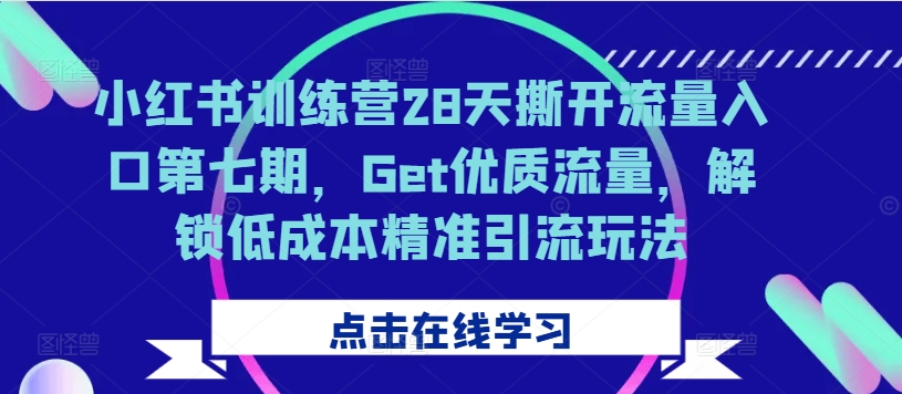 小红书训练营28天撕开流量入口第七期，Get优质流量，解锁低成本精准引流玩法网赚项目-副业赚钱-互联网创业-资源整合四水哥网创网赚