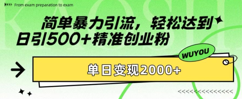 简单暴力引流，轻松达到日引500+精准创业粉，单日变现2k网赚项目-副业赚钱-互联网创业-资源整合歪妹网赚