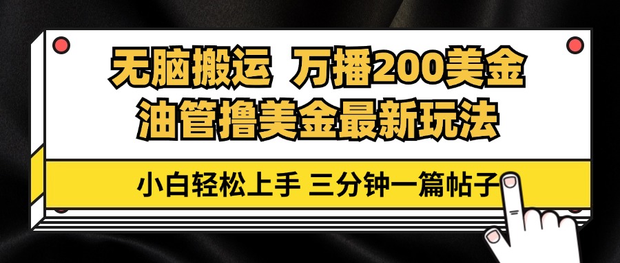 油管无脑搬运撸美金玩法教学，万播200刀，三分钟一篇帖子，小白轻松上手网赚项目-副业赚钱-互联网创业-资源整合四水哥网创网赚