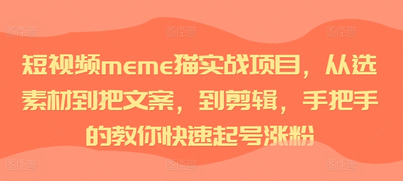 短视频meme猫实战项目，从选素材到把文案，到剪辑，手把手的教你快速起号涨粉网赚项目-副业赚钱-互联网创业-资源整合歪妹网赚