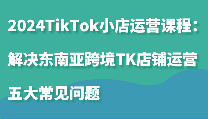 2024TikTok小店运营课程：解决东南亚跨境TK店铺运营五大常见问题网赚项目-副业赚钱-互联网创业-资源整合歪妹网赚