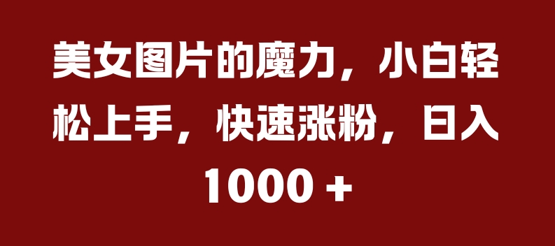 美女图片的魔力，小白轻松上手，快速涨粉，日入几张网赚项目-副业赚钱-互联网创业-资源整合四水哥网创网赚