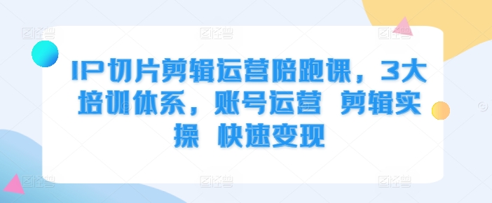 IP切片剪辑运营陪跑课，3大培训体系，账号运营 剪辑实操 快速变现-飞鱼网创