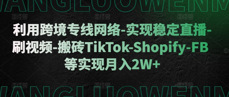 利用跨境专线网络-实现稳定直播-刷视频-搬砖TikTok-Shopify-FB等实现月入2W+-有量联盟