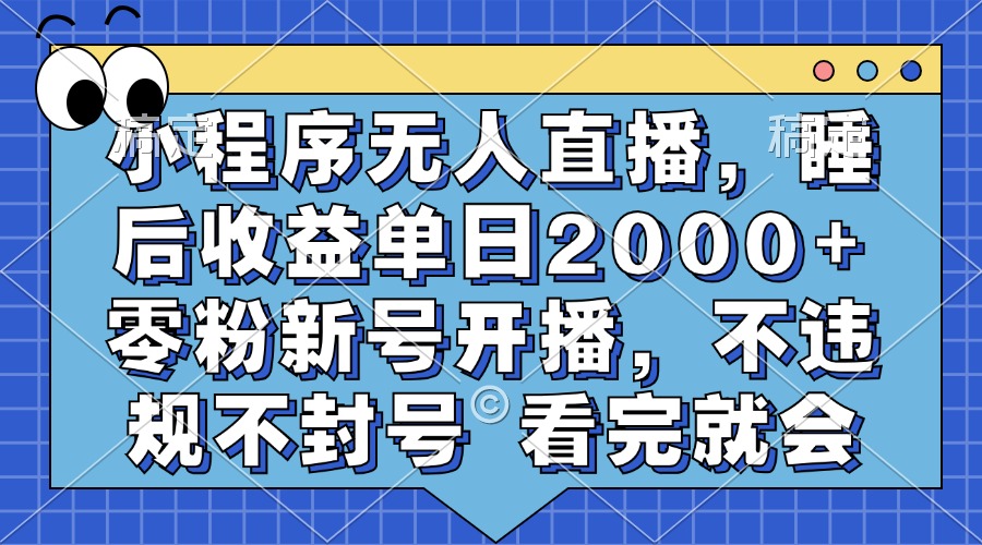 小程序无人直播，睡后收益单日2000+ 零粉新号开播，不违规不封号 看完就会网赚项目-副业赚钱-互联网创业-资源整合歪妹网赚