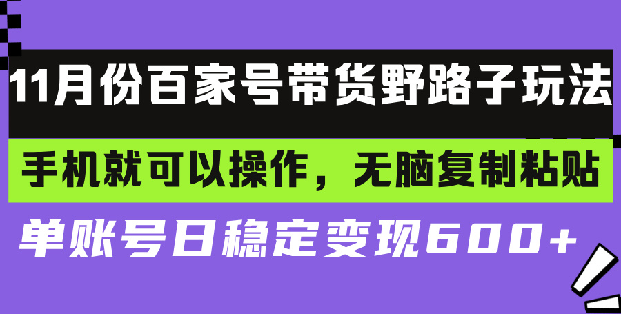 百家号带货野路子玩法 手机就可以操作，无脑复制粘贴 单账号日稳定变现…-梦落网