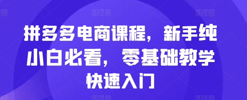 拼多多电商课程，新手纯小白必看，零基础教学快速入门网赚项目-副业赚钱-互联网创业-资源整合歪妹网赚