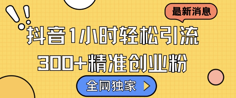 全网独家抖音引流，轻松日引300+精准创业粉网赚项目-副业赚钱-互联网创业-资源整合四水哥网创网赚