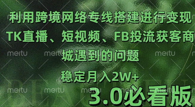 利用跨境电商网络及搭建TK直播、短视频、FB投流获客以及商城遇到的问题进行变现3.0必看版-梦落网