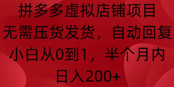 拼多多虚拟店铺项目，无需压货发货，自动回复，小白从0到1，半个月内日入200+网赚教程-副业赚钱-互联网创业-手机赚钱-网赚项目-98副业网-精品课程-知识付费-网赚创业网98副业网