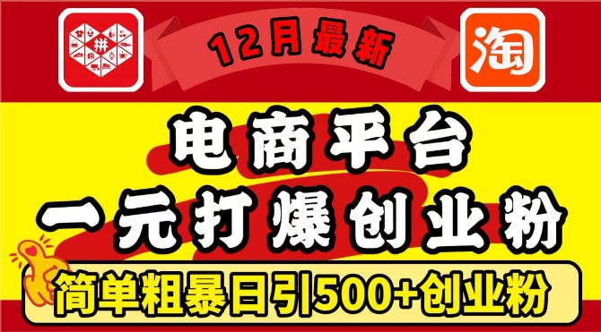 12月最新：电商平台1元打爆创业粉，简单粗暴日引500+精准创业粉，轻松月入过W网赚项目-副业赚钱-互联网创业-资源整合华本网创