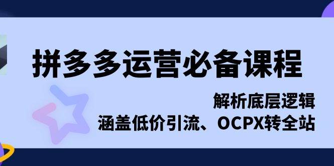 拼多多运营必备课程，解析底层逻辑，涵盖低价引流、OCPX转全站网赚项目-副业赚钱-互联网创业-资源整合一卡云创-专注知识分享-源码分享