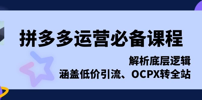 拼多多运营必备课程，解析底层逻辑，涵盖低价引流、OCPX转全站网赚教程-副业赚钱-互联网创业-手机赚钱-网赚项目-98副业网-精品课程-知识付费-网赚创业网98副业网