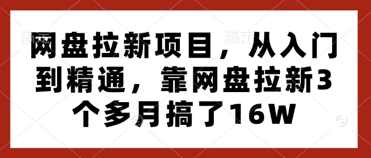 网盘拉新项目，从入门到精通，靠网盘拉新3个多月搞了16W网赚项目-副业赚钱-互联网创业-资源整合四水哥网创网赚