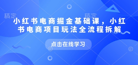 小红书电商掘金课，小红书电商项目玩法全流程拆解网赚项目-副业赚钱-互联网创业-资源整合点知成金