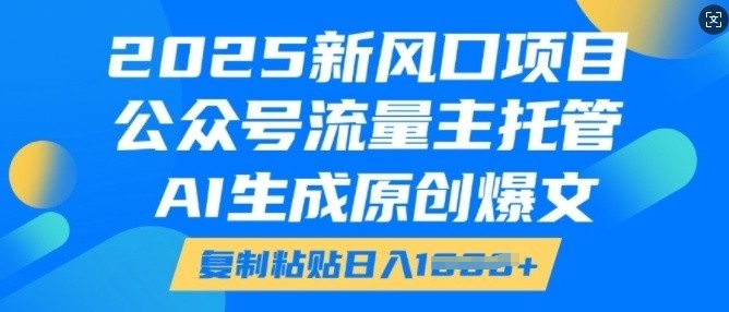 2025新风口项目，公众号流量主托管，AI生成原创爆文，复制粘贴日入多张-小禾网创