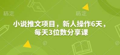 小说推文项目，新人操作6天，每天3位数分享课网赚项目-副业赚钱-互联网创业-资源整合四水哥网创网赚