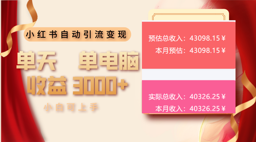 小红书自动引流变现 单天单电脑收益3000+  小白可上手网赚教程-副业赚钱-互联网创业-手机赚钱-网赚项目-98副业网-精品课程-知识付费-网赚创业网98副业网