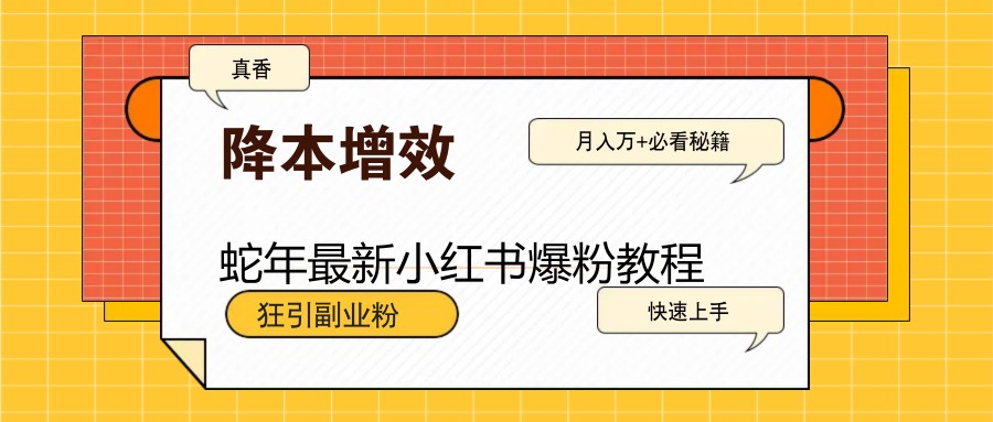 蛇年最新小红书爆粉教程，狂引副业粉，月入万+必看网赚教程-副业赚钱-互联网创业-手机赚钱-网赚项目-98副业网-精品课程-知识付费-网赚创业网98副业网